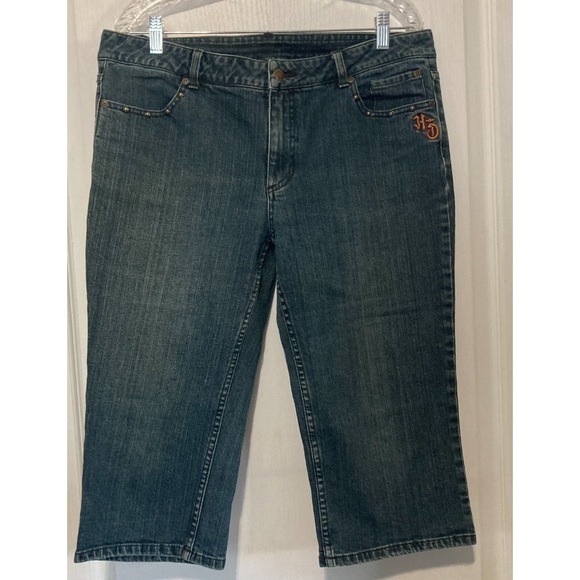 Harley Davidson capris pants jeans with metal embellishments and embroidered - Picture 6 of 11